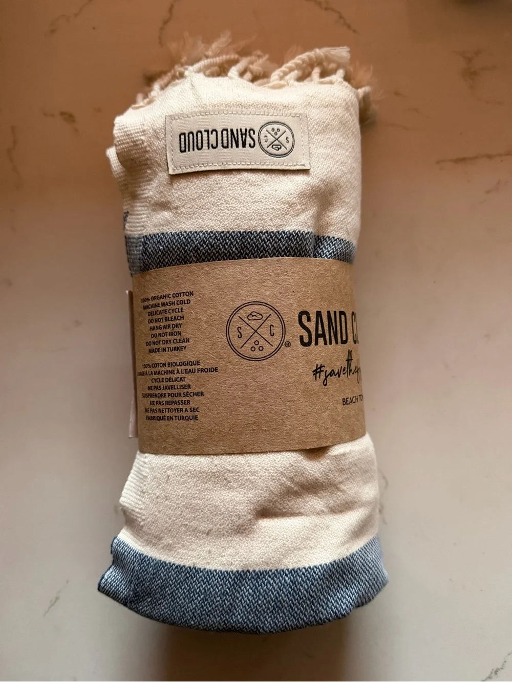 SandCloud Cream & Denim Blue Striped Turkish Towel